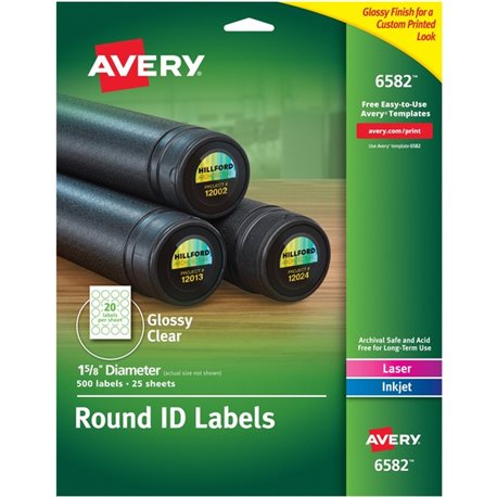 Avery Glossy Permanent Multipurpose Round Labels - - Width1 5/8" Diameter - Permanent Adhesive - Round - Laser, Inkjet - Clear -