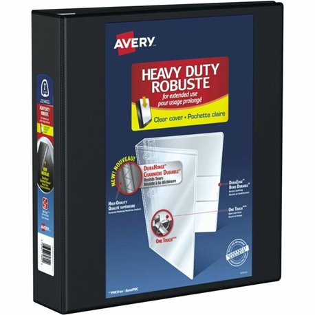 Avery Heavy Duty View Binder 2" , One Touch Locking D Rings, Black - 2" Binder Capacity - Letter - 8 1/2" x 11" Sheet Size - 540