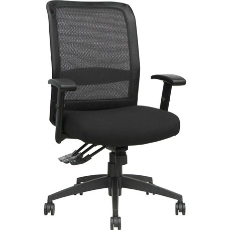 Lorell Executive High-Back Mesh Multifunction Office Chair - Black Fabric Seat - Black Back - Steel Frame - 5-star Base - Black 