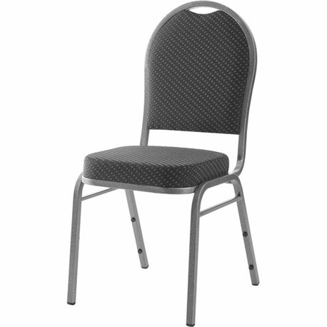 Lorell Round High-Back Upholstered Stack Chairs - Gray Fabric Seat - Gray Fabric Back - Steel Frame - Four-legged Base - 4 / Car