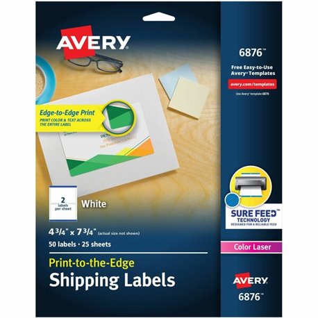 Avery Print to the Edge Shipping Labels, 4-3/4" x 7-3/4" , 50 Labels (6876) - 4 3/4" Width x 7 3/4" Length - Permanent Adhesive 