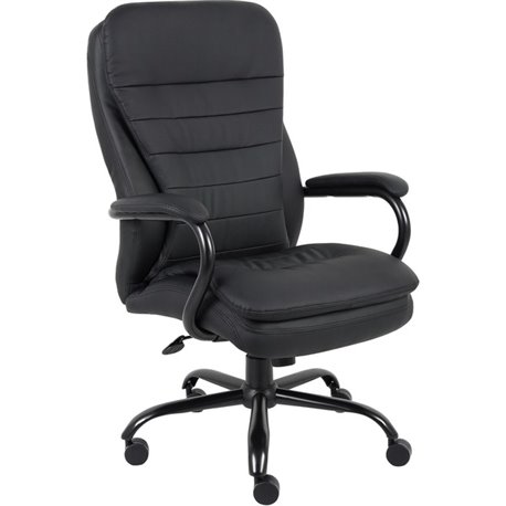 Lorell Big & Tall Double Cushion Executive High-Back Chair - Black Leather Seat - Black Leather Back - 5-star Base - Black - 1 E