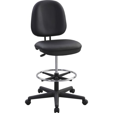 Lorell Contoured Back Stool - Vinyl, Plastic Seat - Vinyl, Plastic Back - 5-star Base - Black - 1 Each