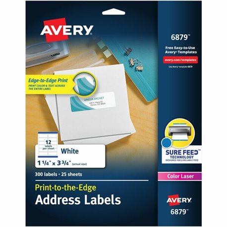 Avery Print to the Edge Shipping Label 1-1/4"x3-3/4" 300 Labels (6879) - 3 3/4" Width x 1 1/4" Length - Permanent Adhesive - Rec