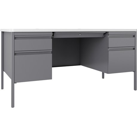 Lorell Fortress Series Double-Pedestal Teachers Desk - 60" x 30"29.5" - Double Pedestal - T-mold Edge - Material: Steel - Finish