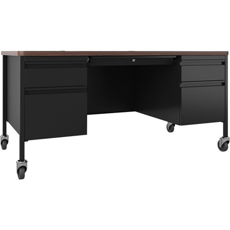 Lorell Fortress Series Mobile Double-Pedestal Teachers Desk - 60" x 30"29.5" - Box, File Drawer(s) - Double Pedestal - T-mold Ed