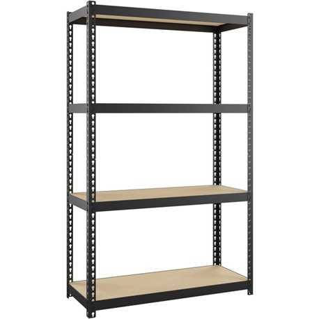 Lorell Narrow Riveted Shelving - 4 Shelf(ves) - 48" Height x 30" Width x 12" Depth - 28% Recycled - Black - Steel - 1 Each