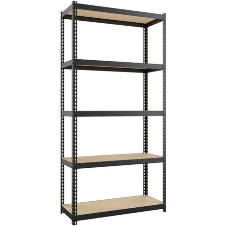 Lorell Narrow Riveted Shelving - 5 Shelf(ves) - 60" Height x 30" Width x 12" Depth - 28% Recycled - Black - Steel - 1 Each