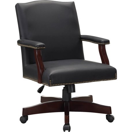 Lorell Traditional Executive Office Chair - Black Bonded Leather Seat - Black Bonded Leather Back - Mid Back - 5-star Base - 1 E