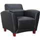 Lorell Accession Club Chair with Tablet Tray - Black Leather Seat - Four-legged Base - 1 Each