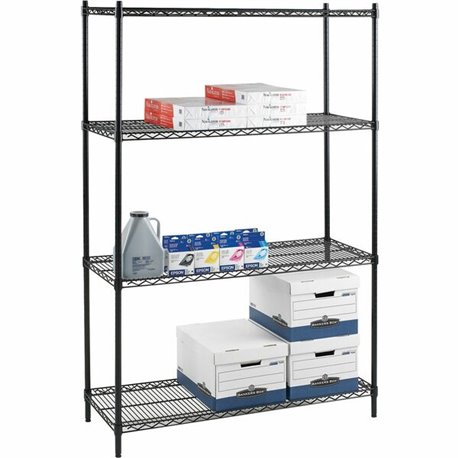 Lorell Industrial Wire Starter Shelving Unit - 48" x 24" x 72" - 4 x Shelf(ves) - 4000 lb Load Capacity - Black - Steel