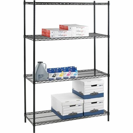 Lorell Industrial Wire Starter Shelving Unit - 36" x 24" x 72" - 4 x Shelf(ves) - 4000 lb Load Capacity - Black - Steel