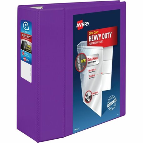 Avery Heavy-Duty View Purple 5" Binder (79816) - Avery Heavy-Duty View 3 Ring Binder, 5" One Touch EZD Rings, 2.3/4.8" Spine, 1 