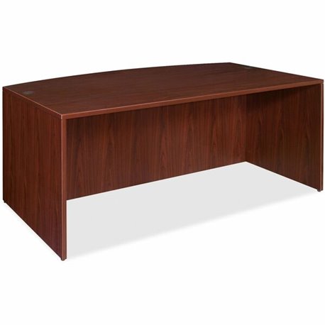 Lorell Essentials Series Bowfront Desk Shell - 70.9" x 41.4" x 1" x 29.5" - Finish: Laminate, Mahogany - Grommet, Modesty Panel,