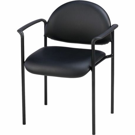 Lorell Reception Guest Chair with Arms - Black Vinyl Seat - Vinyl Back - Steel Frame - Four-legged Base - Black - 1 Each