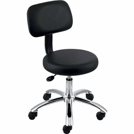 Lorell 16" Round Seat Pneumatic-Lift Stool with Back - Vinyl Seat - 5-star Base - Black - 1 Each