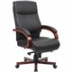 Lorell Executive High-Back Wood Finish Office Chair - Black Leather Seat - Black Leather Back - High Back - 1 Each