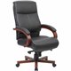 Lorell Executive High-Back Wood Finish Office Chair - Black Bonded Leather Seat - Black Bonded Leather Back - High Back - Black,