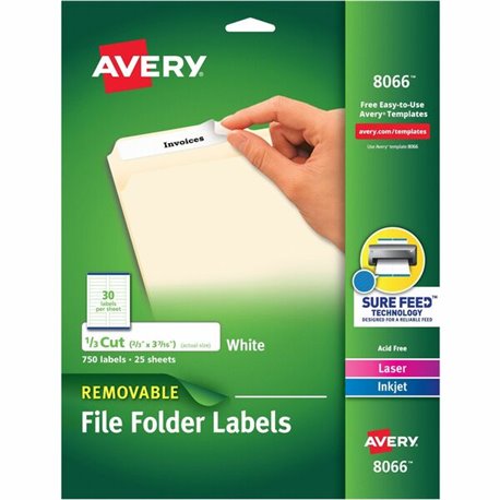 Avery Avery(R) Removable File Folder Labels, 2/3" x 3-7/16" , 750 Labels (8066) - 21/32" Width x 3 7/16" Length - Removable Adhe