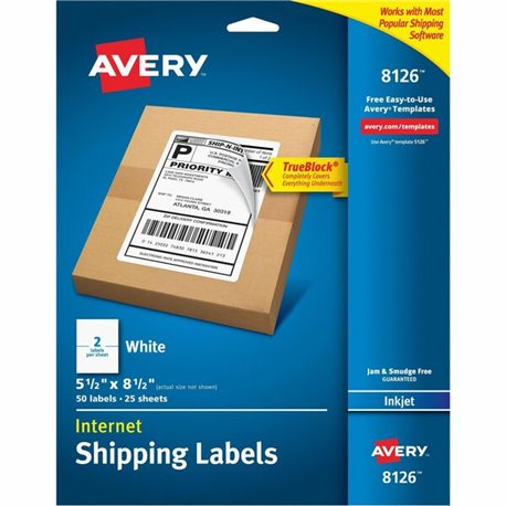 Avery White Rectangle Labels TrueBlock, 8�" x 5�" , for Laser and Inkjet Printers - 5 1/2" Width x 8 1/2" Length - Permanent Adh