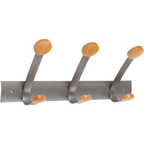 Alba Double Wooden Wall Coat Hook - 3 Hooks - 3 Pegs - for Coat, Clothes - Metal - 1 Each