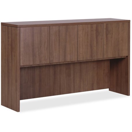 Lorell Essentials Series Stack-on Hutch with Doors - 70.9" x 14.8" x 36" Hutch - 4 Door(s) - Finish: Laminate, Walnut - Grommet,