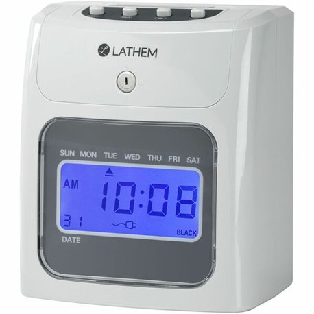 Lathem 400E Top Feed Electronic Time Clock Kit - Card Punch/Stamp - Month, Date, Week, Time, Bi-weekly, Semi-monthly, Month Reco