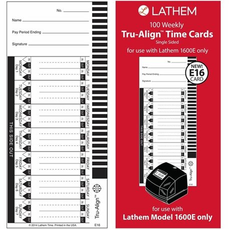 Lathem E16 Tru-Align Time Cards - 150 lb - 4" x 9" Sheet Size - White Sheet(s) - 100 / Pack