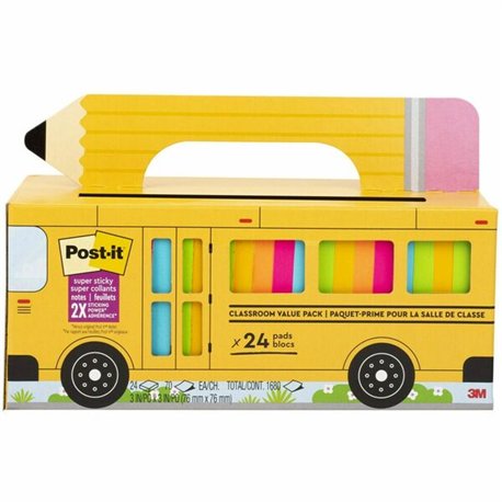 Post-it Super Sticky Notes Bus Cabinet Pack - 3" x 3" - Square - 70 Sheets per Pad - Iris, Electric Blue, Evergreen, Yellow, Can