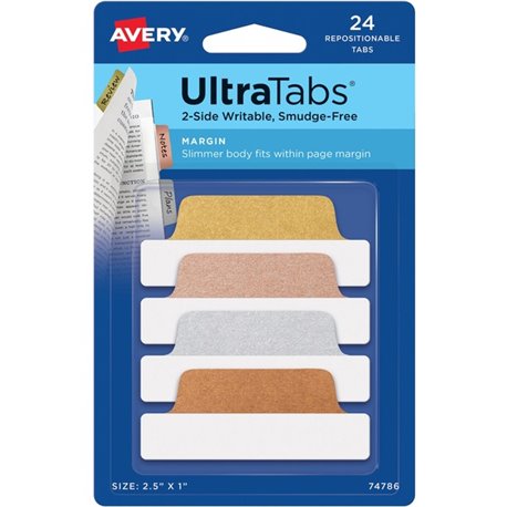 Avery UltraTabs Repositionable Margin Tabs - 24 Tab(s) - 1" Tab Height x 2.50" Tab Width - Clear Film, Gold Paper, Rose Gold, Co