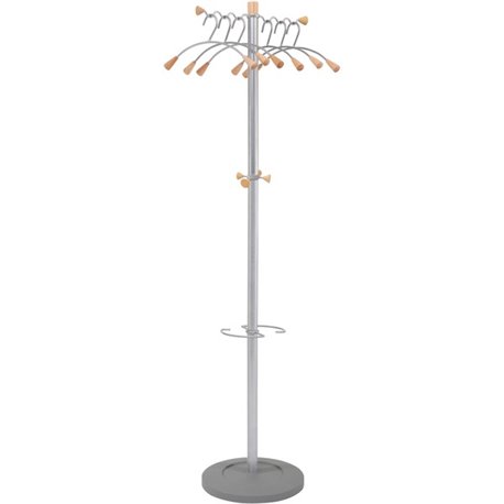 Alba Coat Tree Costumer - 4 Hooks - 6 Hangers - 2 Pegs - for Garment - Wood, Metal - Chrome - 1 Each