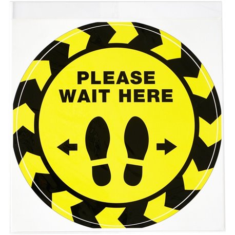 Avery PLEASE WAIT HERE Distancing Floor Decals - 5 - PLEASE WAIT HERE Print/Message - Round Shape - Pre-printed, Tear Resistant,