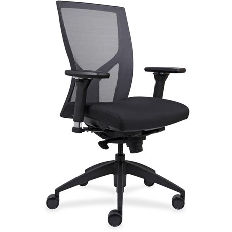 Lorell Justice Series Mesh High-Back Chair - Fabric, Vinyl, Foam Seat - Black Frame - High Back - Black - 1 Each