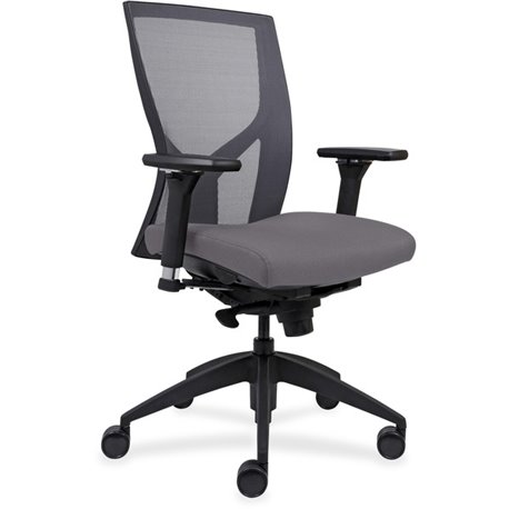 Lorell Justice Series Mesh High-Back Chair - Fabric, Vinyl, Foam Seat - Black Frame - High Back - Gray - 1 Each