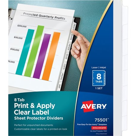 Avery Print & Apply Sheet Protector Dividers - 8 x Divider(s) - 8 - 8 Tab(s)/Set - 8.5" Divider Width x 11" Divider Length - 3 H