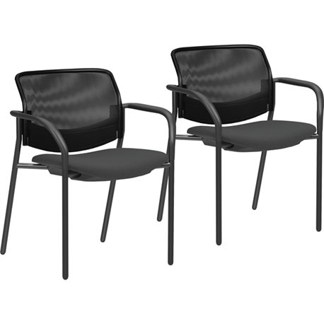 Lorell Advent Mesh Back Guest Chairs with Arms - Tubular Steel Frame - Mid Back - Four-legged Base - Black - 2 / Carton