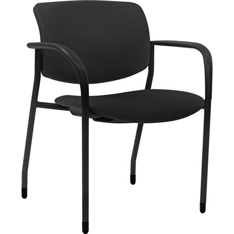 Lorell Advent Upholstered Stack Chairs with Arms - Black Foam, Crepe Fabric Seat - Black Foam, Crepe Fabric Back - Powder Coated