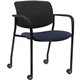 Lorell Advent Mobile Stack Chairs with Arms - Dark Blue Foam, Crepe Fabric Seat - Black Plastic Back - Powder Coated, Black Tubu