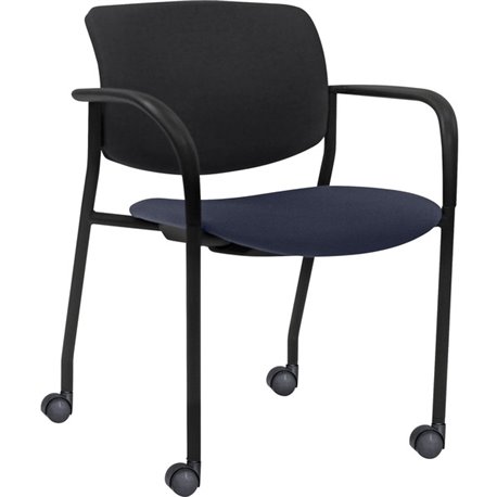 Lorell Advent Mobile Stack Chairs with Arms - Dark Blue Foam, Crepe Fabric Seat - Black Plastic Back - Powder Coated, Black Tubu