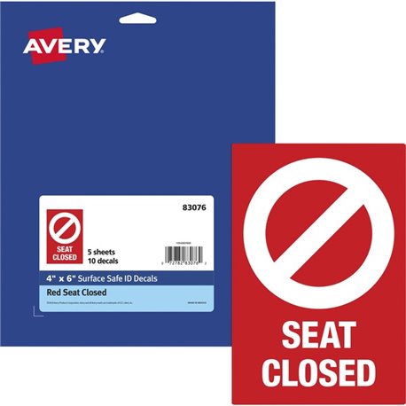 Avery Surface Safe SEAT CLOSED Chair Decals - 10 / Pack - Seat Closed Print/Message - 4" Width x 6" Height - Rectangular Shape -