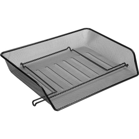 Lorell Side-loading Mesh Document Tray - 3" Height x 14.3" Width x 10.8" Depth - Stackable - Powder Coated - Black - Steel - 1 /