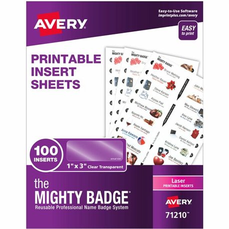The Mighty Badge The Mighty Badge Printable Insert Sheets, 100 Clear Inserts, Laser - 1" x 3" - 100 / Pack - Printable, Non-adhe