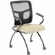 Lorell Ergomesh Nesting Chairs with Arms - Dillon Buff Antimicrobial Vinyl Seat - Black Mesh Back - Gray Powder Coated Metal Fra