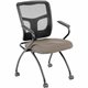 Lorell Ergomesh Nesting Chairs with Arms - Dillon Stratus Antimicrobial Vinyl Seat - Black Mesh Back - Gray Powder Coated Metal 