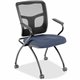 Lorell Ergomesh Nesting Chairs with Arms - Dillon Ocean Antimicrobial Vinyl Seat - Black Mesh Back - Gray Powder Coated Metal Fr