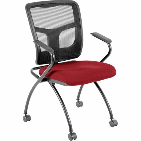 Lorell Mesh Back Fabric Seat Nesting Chairs - Fabric Seat - Powder Coated Metal Frame - Four-legged Base - Black - Mesh - Armres