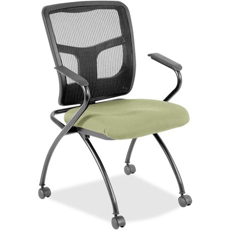 Lorell Mesh Back Nesting Training/Guest Chairs - Dillon Sage Antimicrobial Vinyl Seat - Black Mesh Back - Gray Powder Coated Met