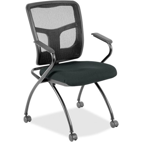 Lorell Mesh Back Nesting Training/Guest Chairs - Dillon Black Antimicrobial Vinyl Seat - Black Mesh Back - Gray Powder Coated Me