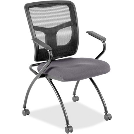 Lorell Mesh Back Nesting Training/Guest Chairs - Canyon Carbon Antimicrobial Vinyl Seat - Black Mesh Back - Gray Powder Coated M