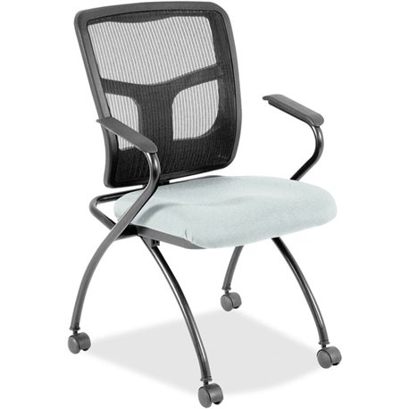 Lorell Mesh Back Nesting Training/Guest Chairs - Castillo Breezy Antimicrobial Vinyl Seat - Black Mesh Back - Gray Powder Coated